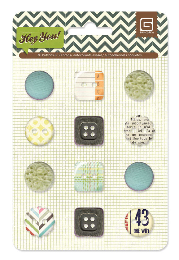 Basic Grey Hey You Electric Buttons Embellishment Pack