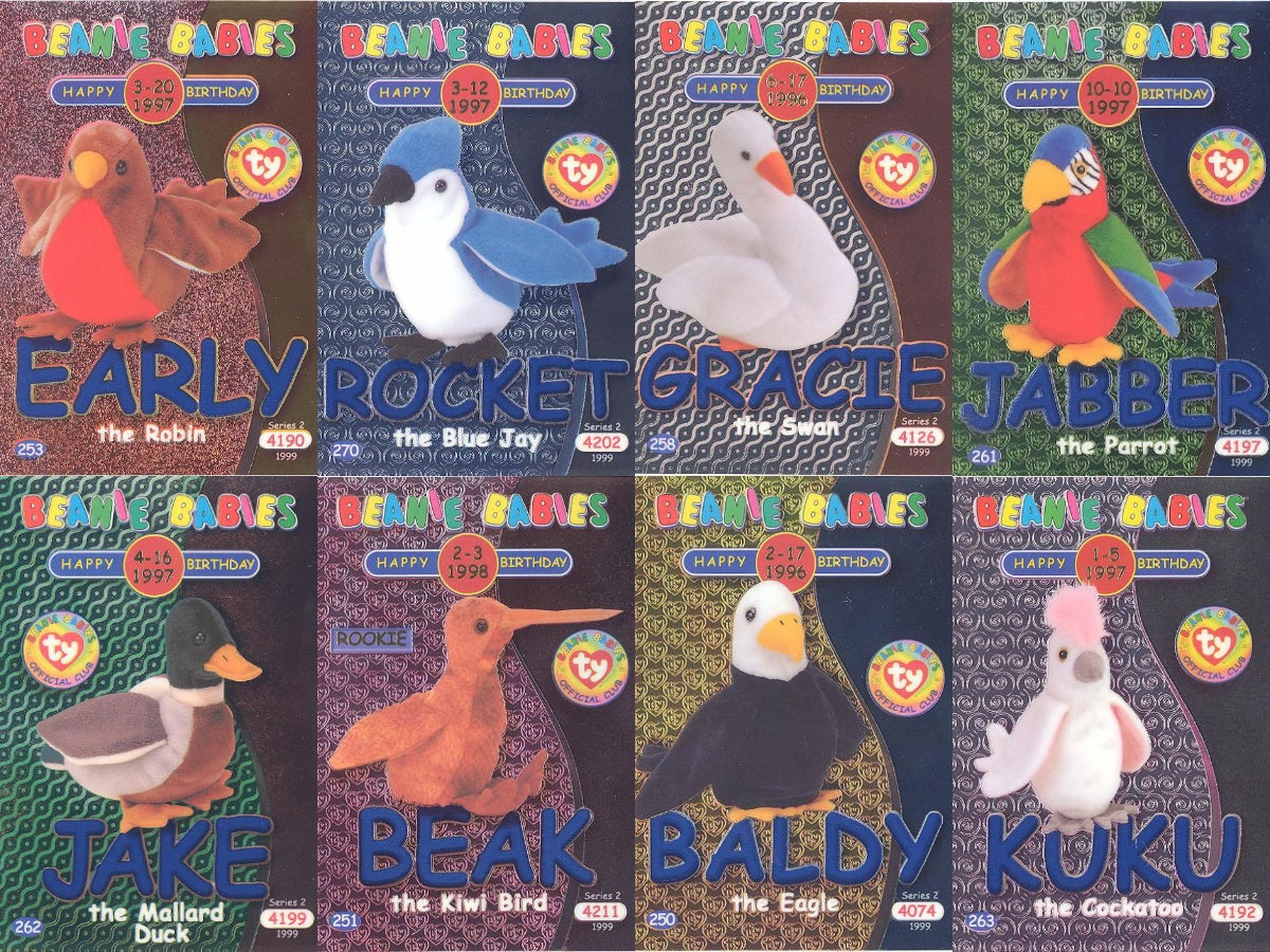 TY Beanie Babies 8pc BBOC Birthday (Blue) Card Set #1