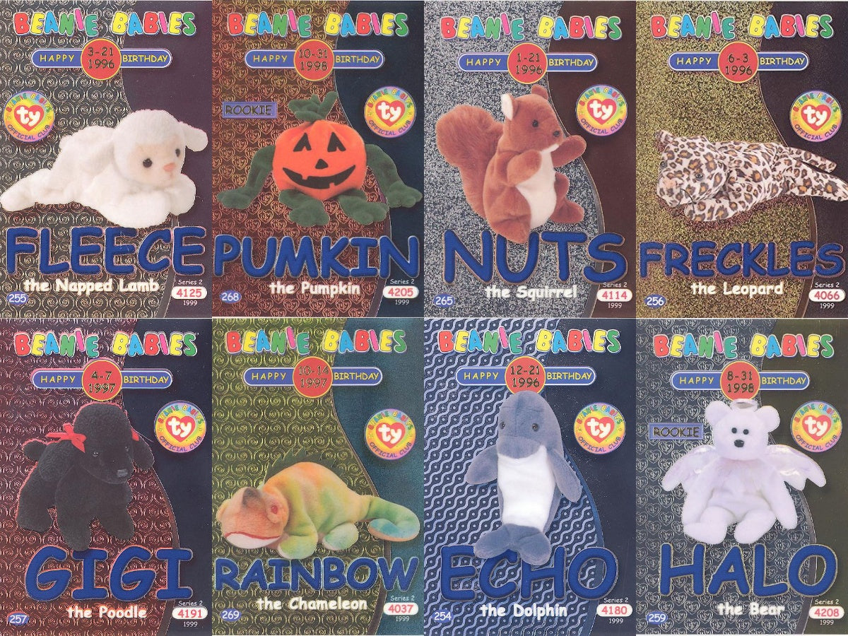 TY Beanie Babies 8pc BBOC Birthday (Blue) Card Set #2