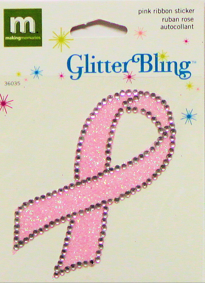 Making Memories Glitter Bling Pink Ribbon Embellishment