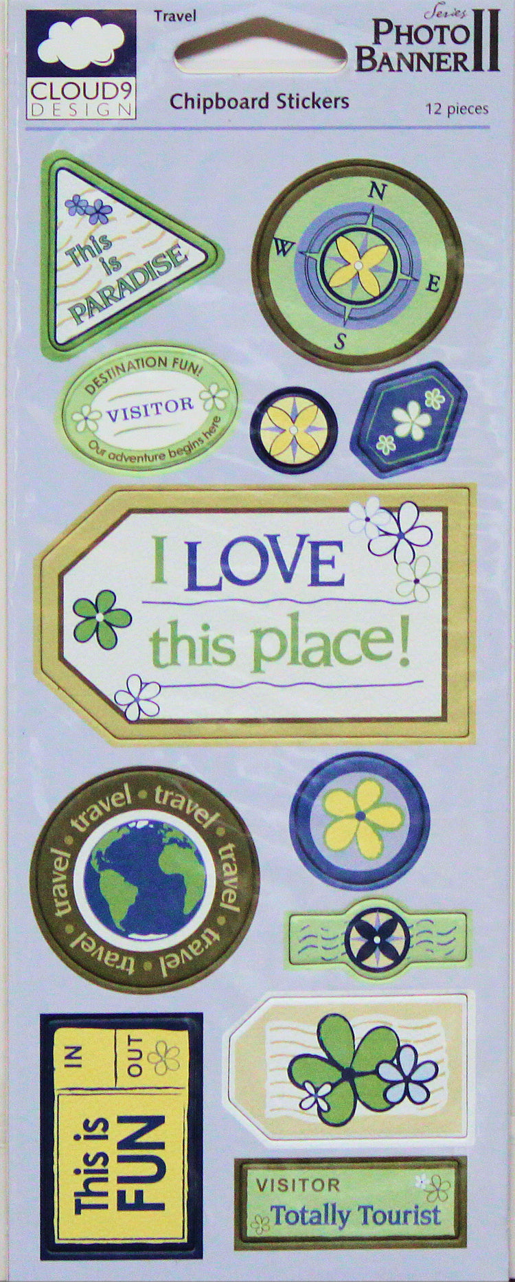 Cloud 9 Design 12 Piece Travel Chipboard Stickers