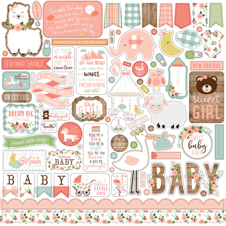 Echo Park Baby Girl 12 x 12 Element Sticker Sheet