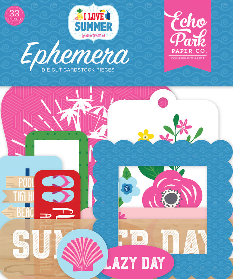 Echo Park I Love Summer 33 Piece Frames & Tags Ephemera
