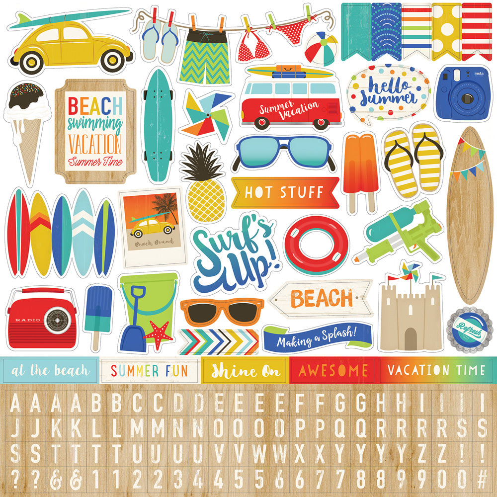 Echo Park Beach Day 12X12 Element Sticker Sheet