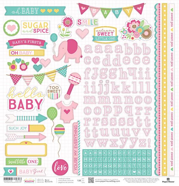 Paper House Hello Baby Girl 12" x 12" Cardstock Element Stickers