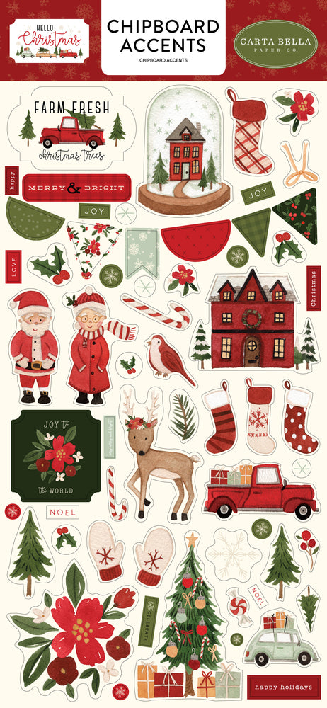 Carta Bella Hello Christmas Chipboard Accents Stickers