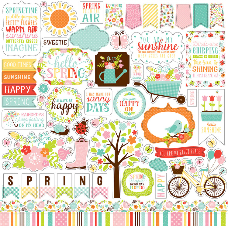 Echo Park Hello Spring 12" X 12" Element Sticker Sheet