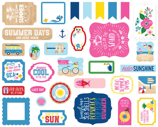 Echo Park I Love Summer 33 Piece Frames & Tags Ephemera