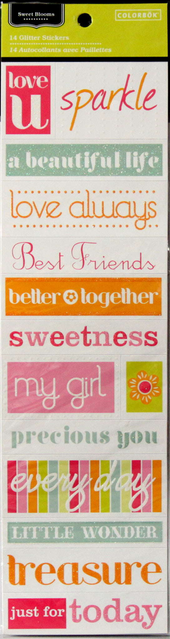 Colorbok Sweet Blooms Glitter Words Cardstock Stickers - SCRAPBOOKFARE