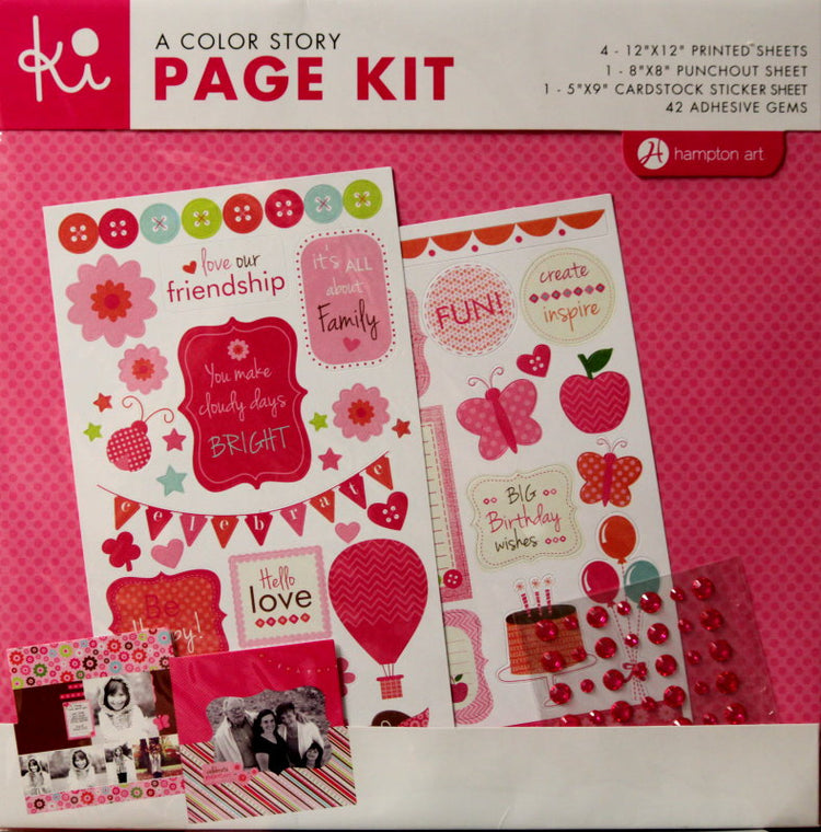 Ki A Color Story Pink 12 x 12  Scrapbook Page Kit