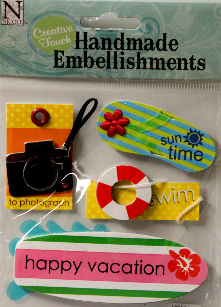 Nicole Handmade Happy Vacation Dimensional Scrapbook Stickers Embellishments