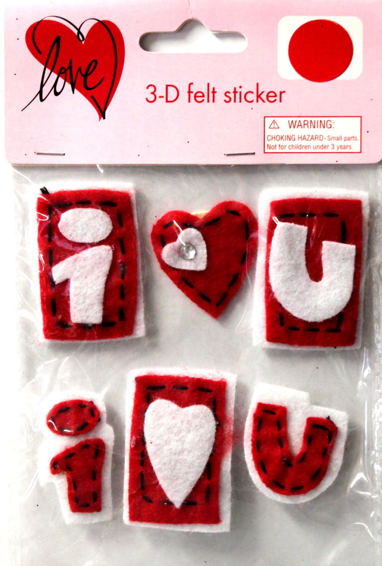 I Love You Dimensional Stitched Felt & Rhinestone Stickers