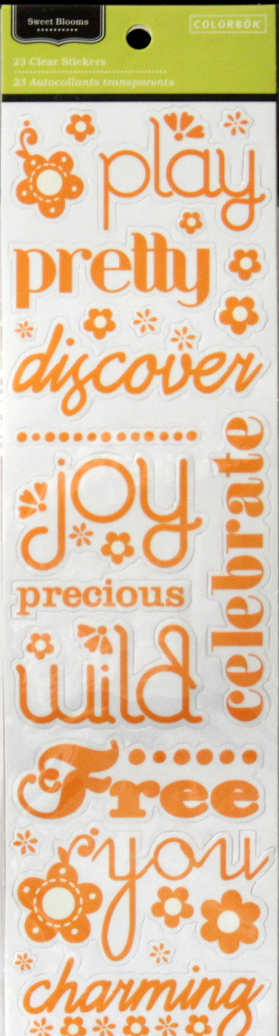 Colorbok Sweet Blooms Clear Orange Words Stickers - SCRAPBOOKFARE