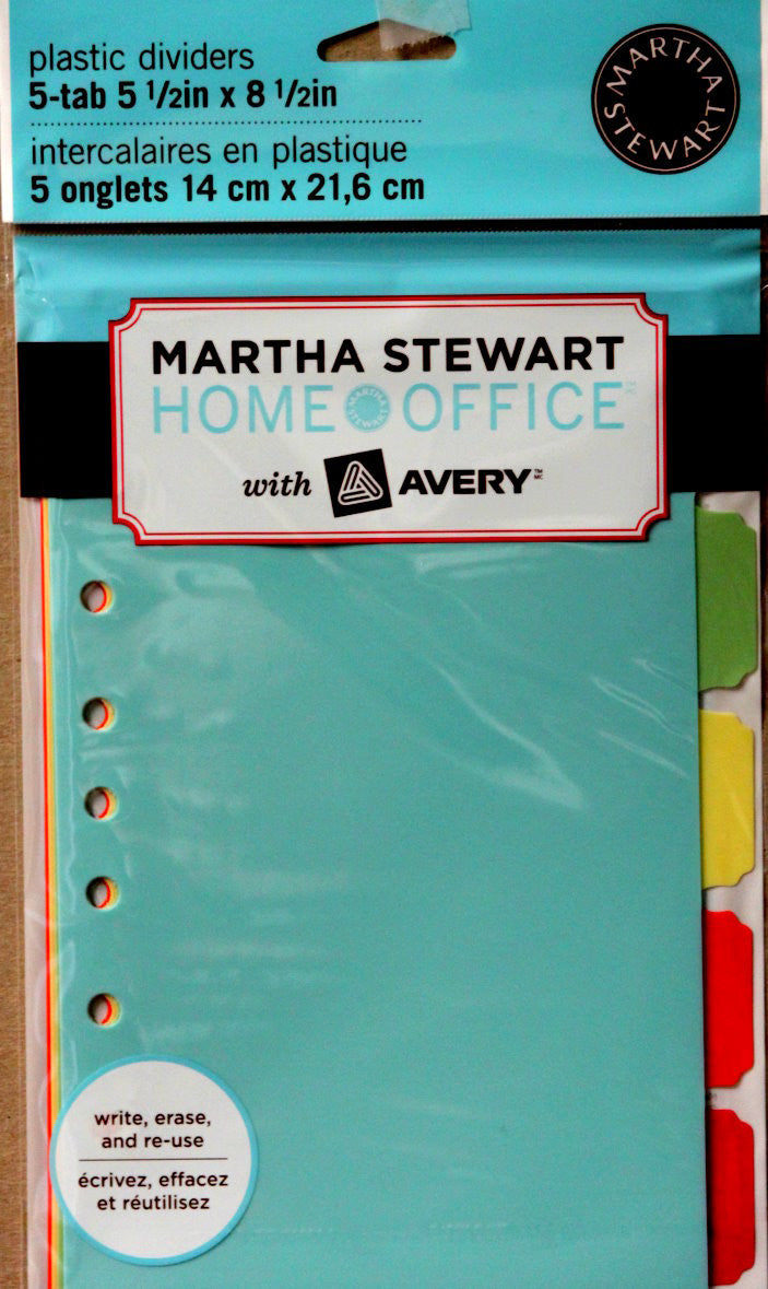 Martha Stewart Home Office 5-tab 5 1/2 x 8 1/2 Plastic Dividers