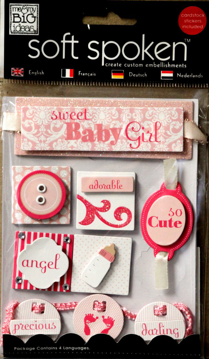 Me & My Big Ideas Soft Spoken Baby Girl International Dimensional Sticker Embellishments