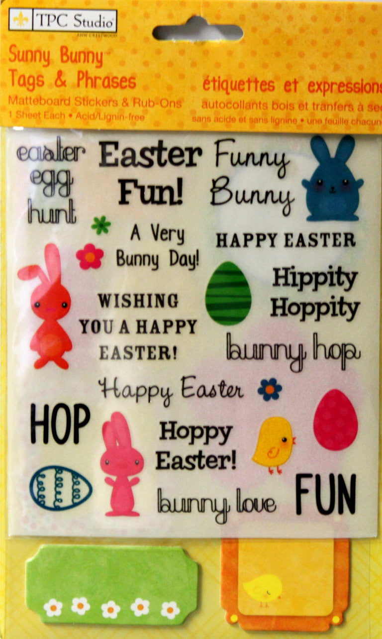TPC Studio Sunny Bunny Tags & Phrases Matteboard Stickers & Rub-ons