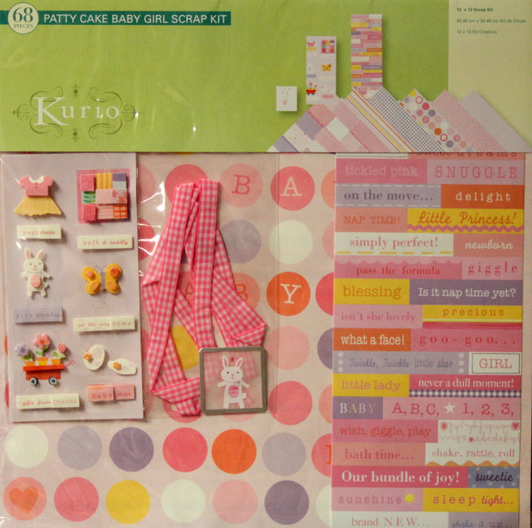 K & Company Kurio 12"x 12" Patty Cake Baby Girl Scrapbook Pages Kit