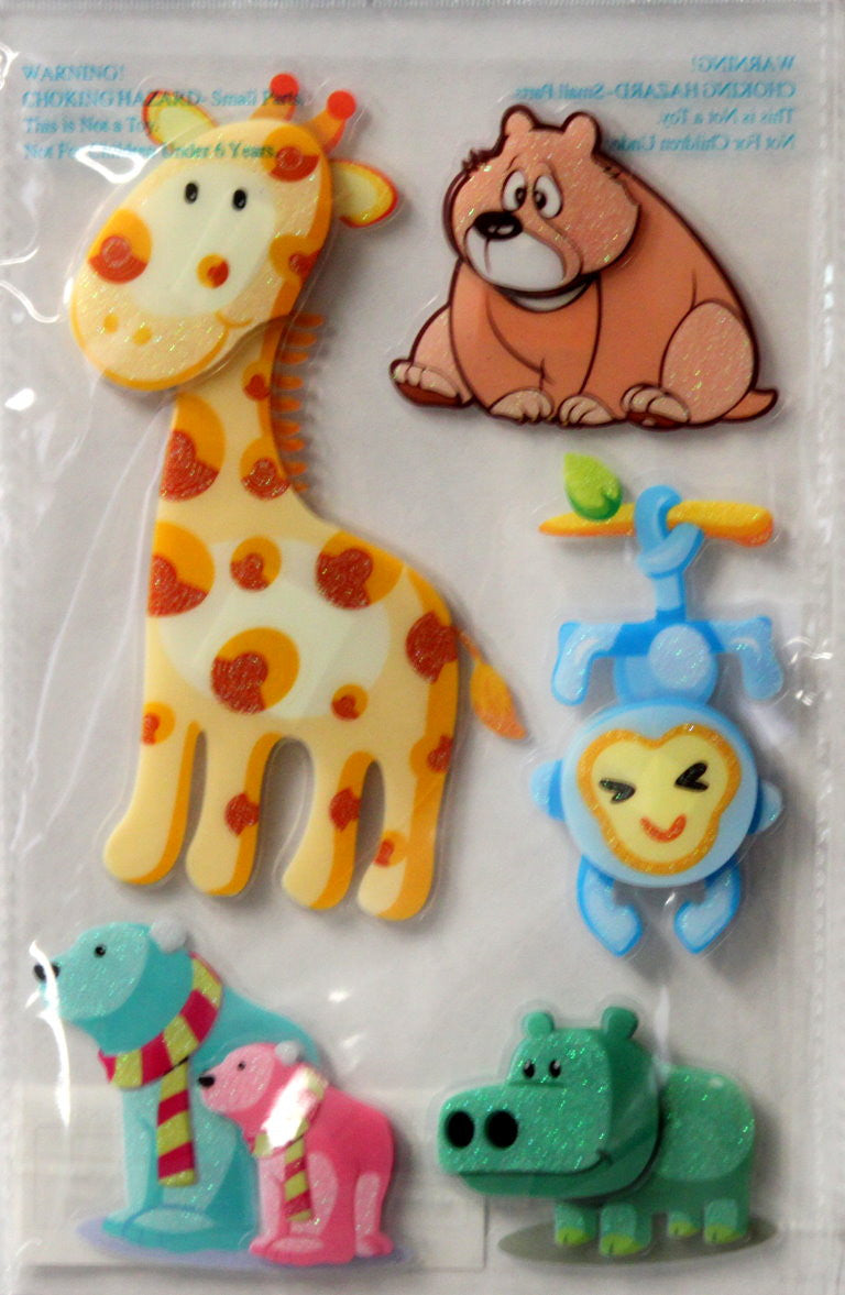 Vivamerica Handmade Dimensional Glitter & Acetate Zoo Friends #2 Stickers - SCRAPBOOKFARE