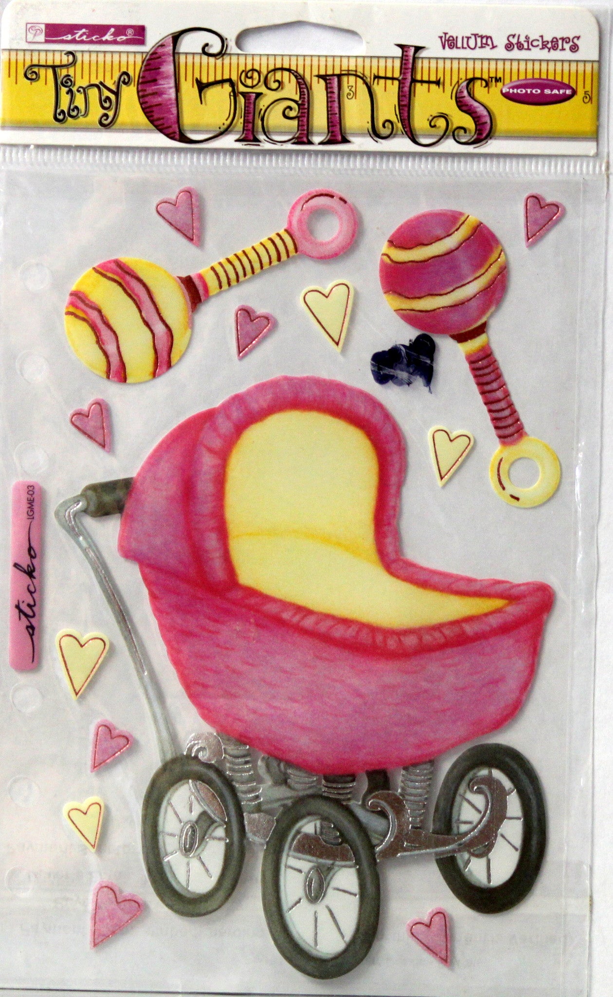 Sticko Tiny Giants Pink Baby Carriage Vellum Scrapbook Stickers