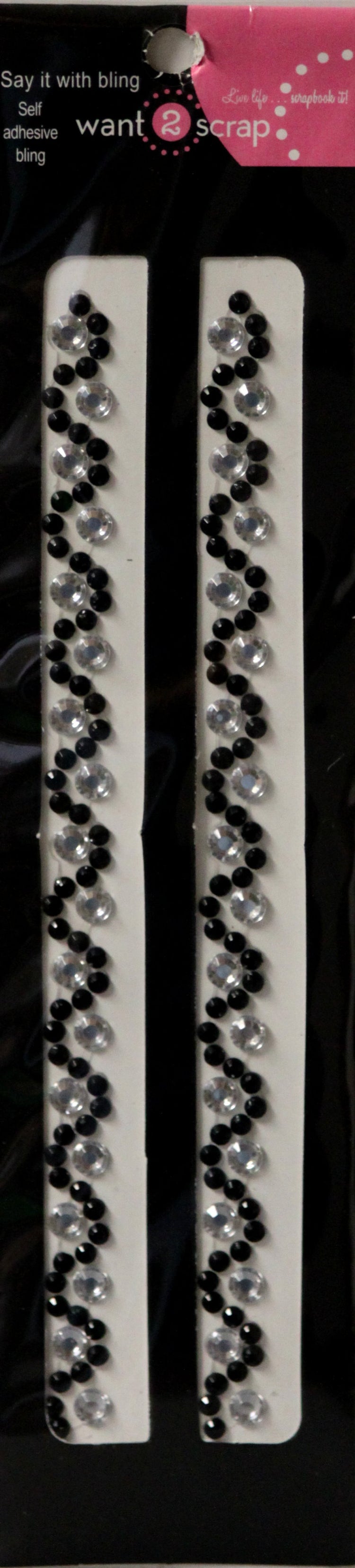 Want 2 Scrap Say It With Bling Black & Silver Wave Gem Self-Adhesive Borders Embellishments