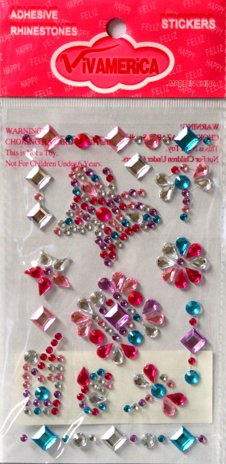 Vivamerica Self-Adhesive Pink, Blue & Clear Butterfly Medley Rhinestone Embellishments