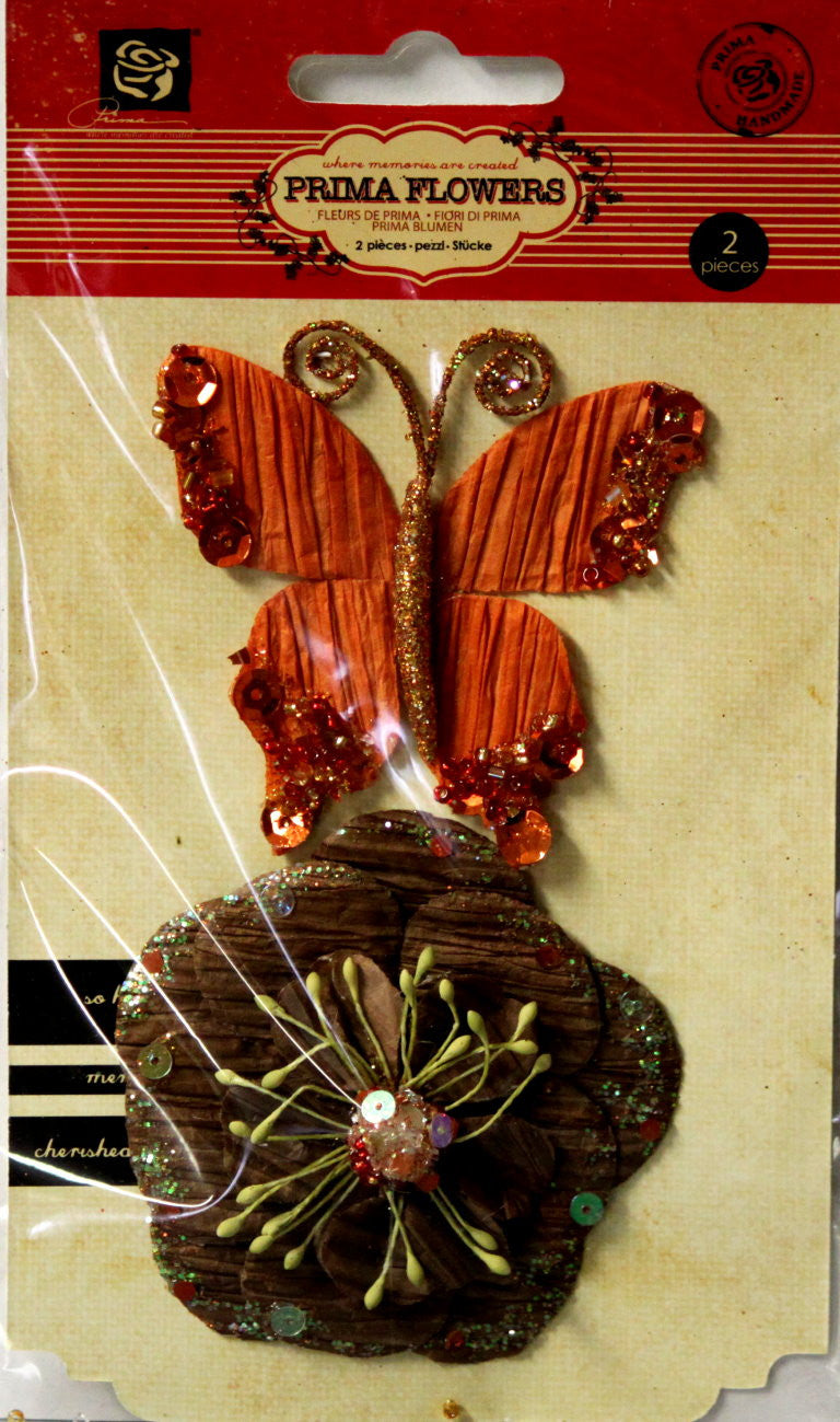 Prima Marketing, Inc. Prima Soiree Copper Flower & Butterfly Embellishments - SCRAPBOOKFARE