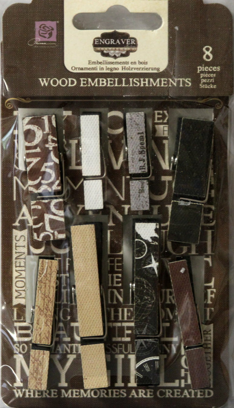 Prima Engraver Collection Wood Clothespins Embellishments - SCRAPBOOKFARE