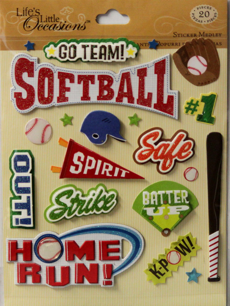 K & Company Life's Little Occasions Softball Dimensional Stickers Medley