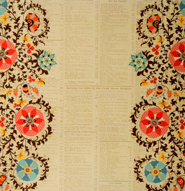 DCWV 12 X 12 Bohemian Sunrise Glossed Floral Borders On Newsprint Cardstock Scrapbook Paper