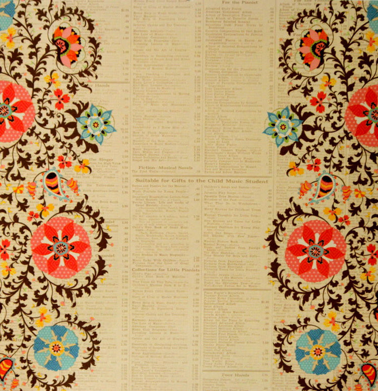 DCWV 12 X 12 Bohemian Sunrise Glossed Floral Borders On Newsprint Cardstock Scrapbook Paper
