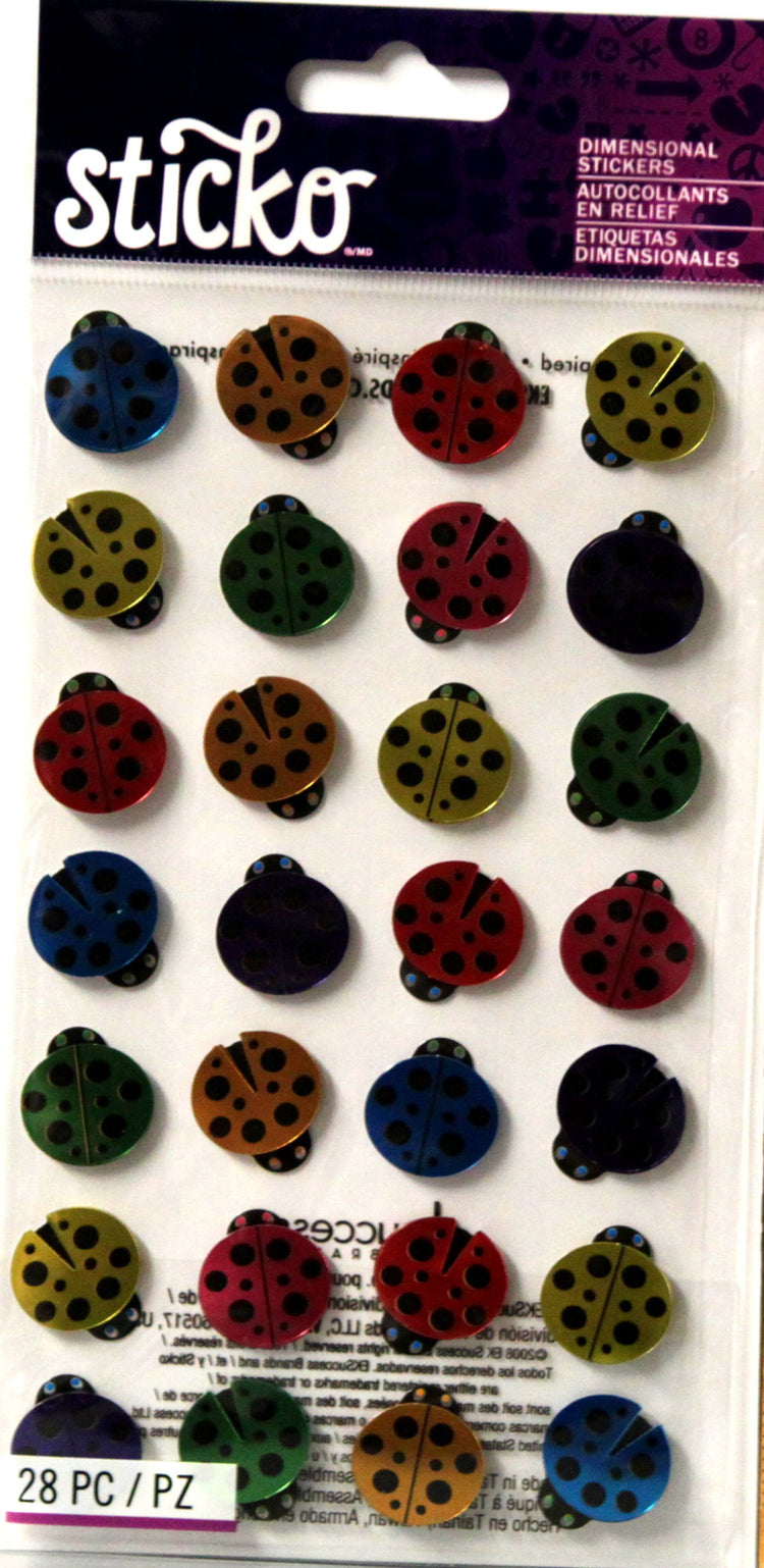 Sticko Rainbow Ladybugs Metallic Dimensional Stickers