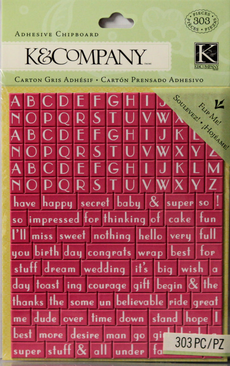 K & Company Pink Alphabet Adhesive Chipboard Stickers