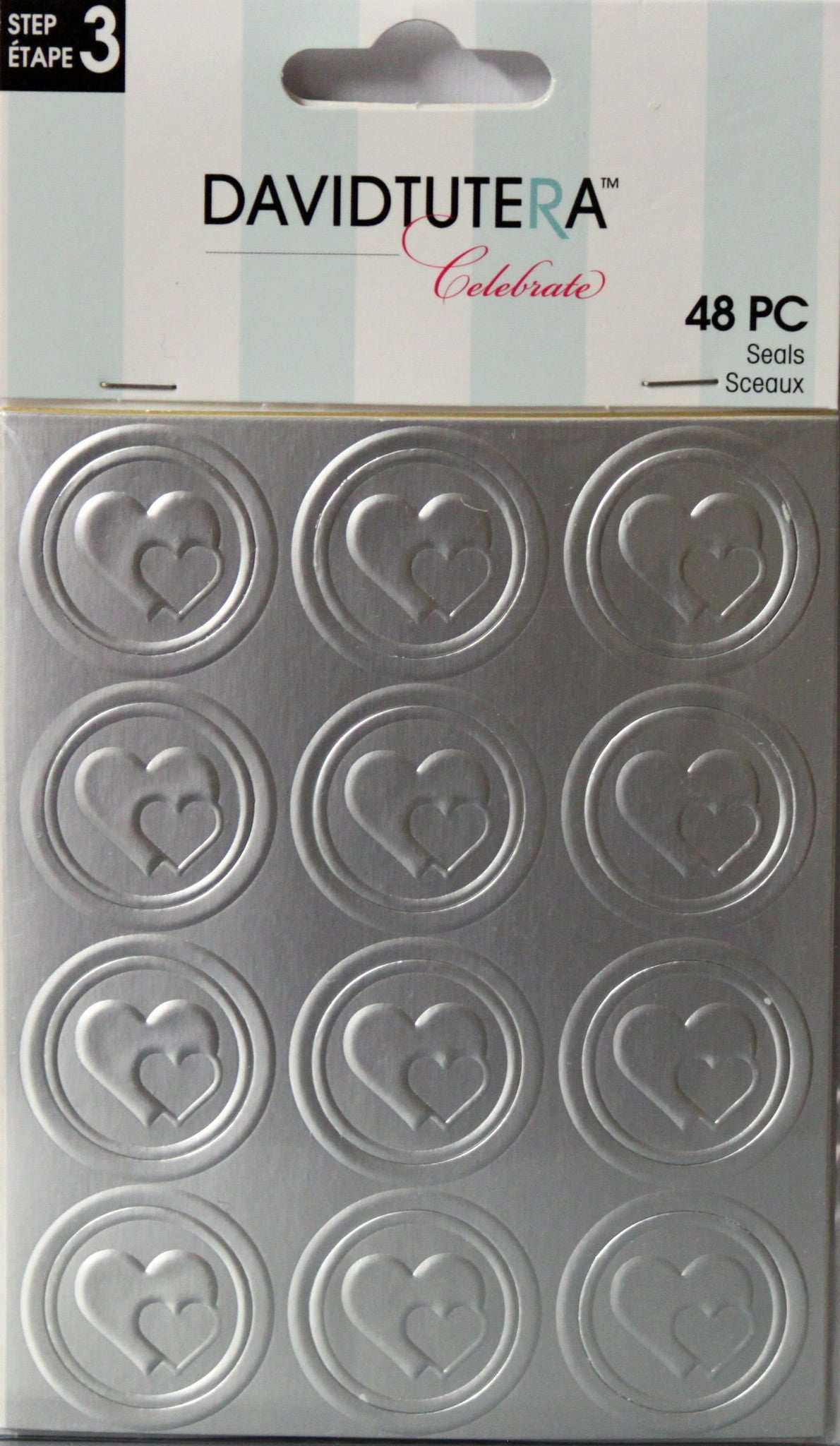 David Tutera Celebrate Embossed Silver Hearts Seals Embellishments - SCRAPBOOKFARE