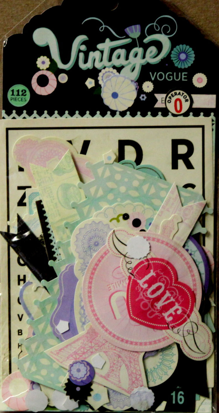 Pink Paislee Vintage Vogue Ephemera Miscellany Paper Tags Embellishments Set