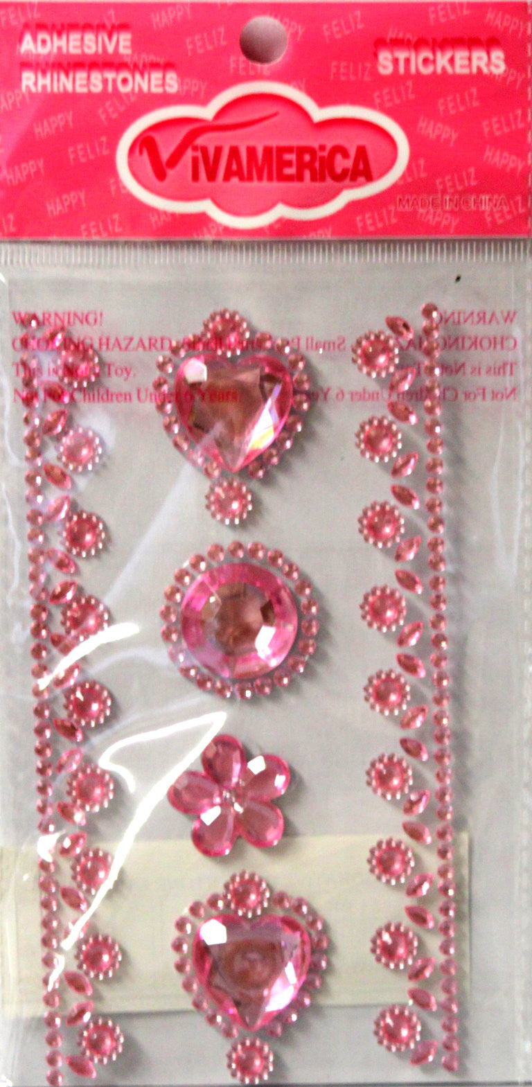 Vivamerica Self-Adhesive Pink Hearts Rhinestone Medley Embellishments