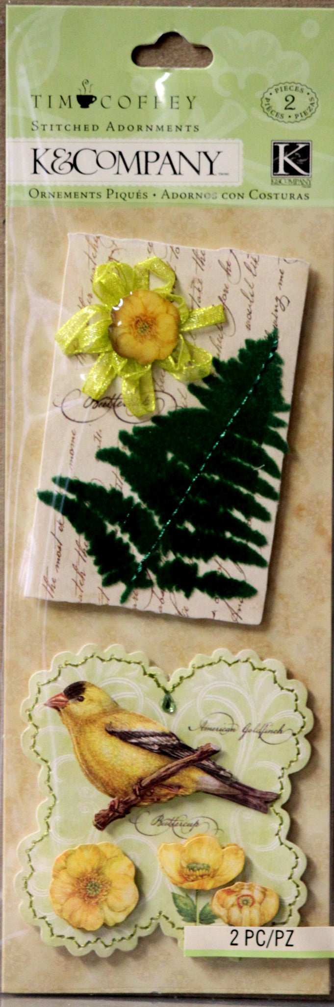 K & Company Tim Coffey Foliage Buttercup Stitched Adornments Dimensional Embellishments Stickers - SCRAPBOOKFARE