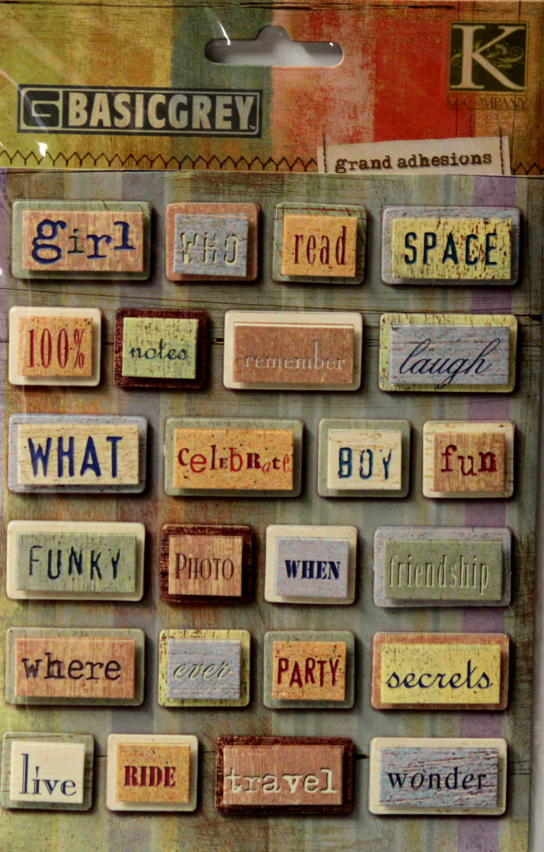 K & Company Basic Grey Motifica Words Grand Adhesions Dimensional Stickers