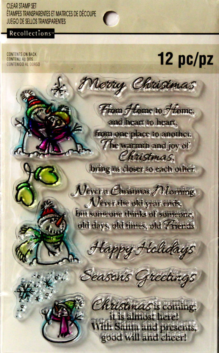 Recollections Snowman And Holiday Sentiments Clear Stamps Set