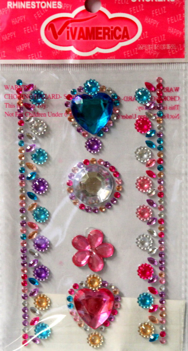 Vivamerica Self-Adhesive Rainbow Hearts Rhinestone Medley Embellishments