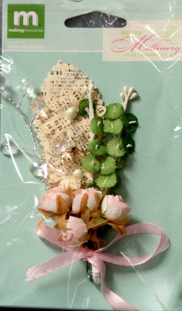 Making Memories Modern Millinery Newsprint Bouquet Embellishments - SCRAPBOOKFARE