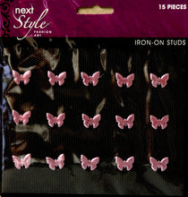 Next Style Fashion Art Iron-on Metallic Pink Butterflies Studs