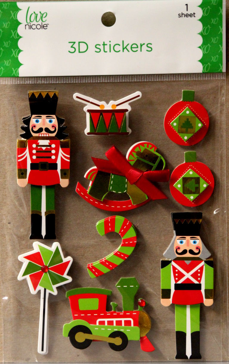 Nicole Christmas Holiday Toys Dimensional Metallic Scrapbook Stickers - SCRAPBOOKFARE