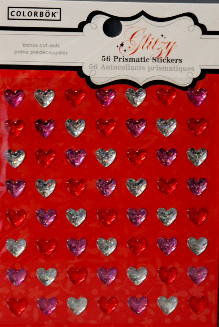 Colorbok Glitzy Prismatic Epoxy Hearts Stickers - SCRAPBOOKFARE