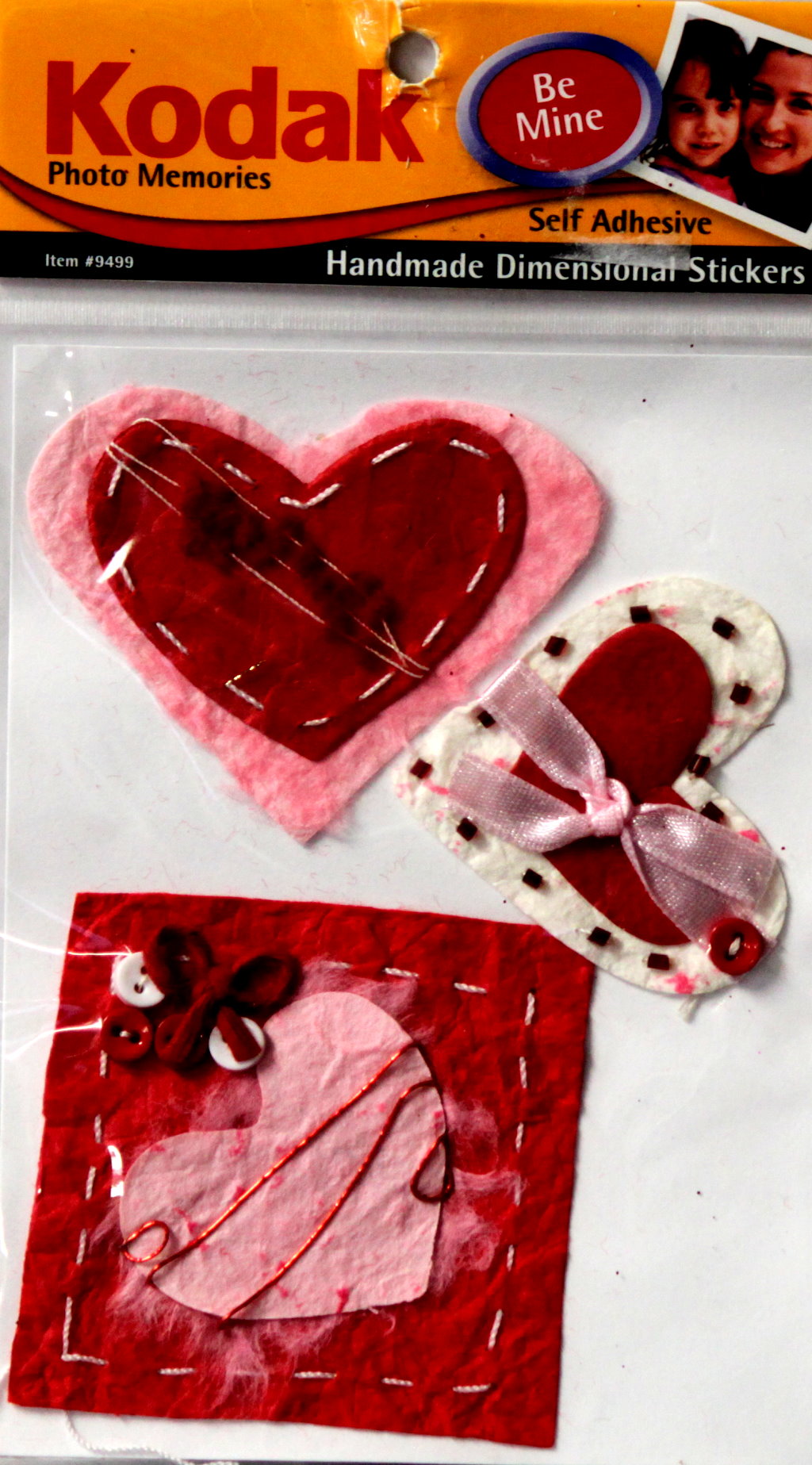 Valentine Hearts Dimensional Stitched Mulberry & Button Stickers