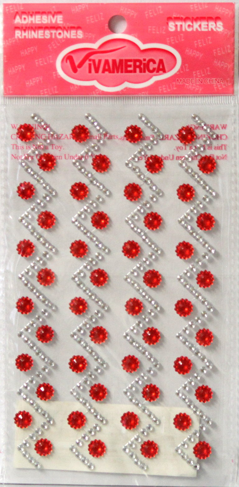 Vivamerica Self-Adhesive Red & Clear Zig Zag Rhinestone Embellishments