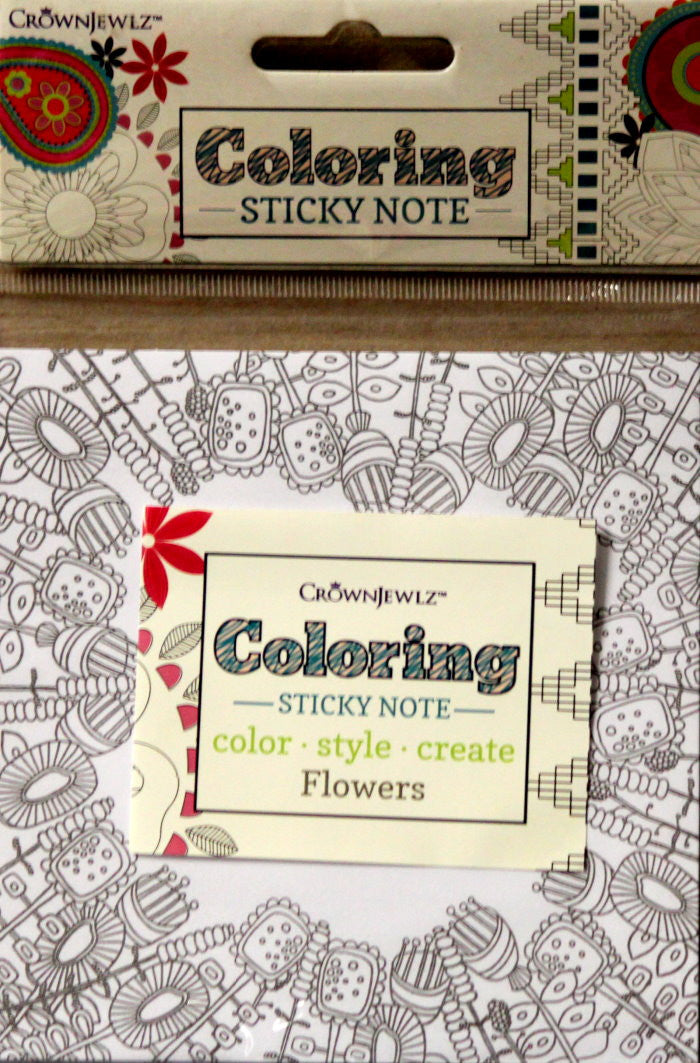 CrownJewlz Flowers Coloring Sticky Note Pad