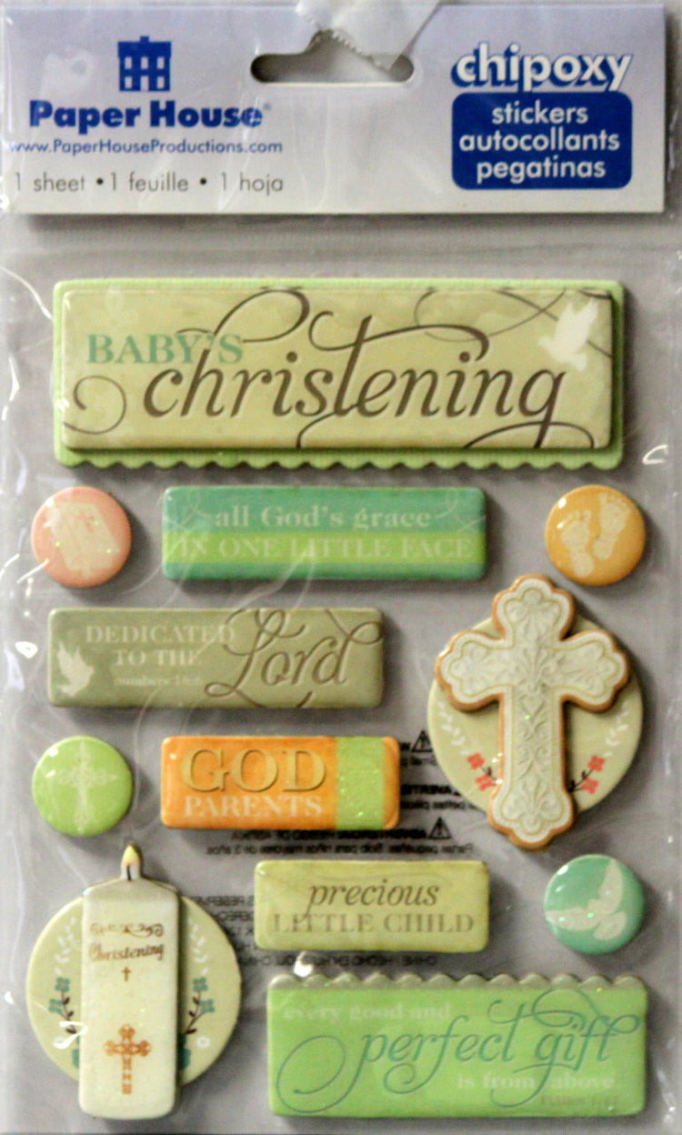 Paper House Chipoxy Baby's Christening 3D Dimensional Stickers - SCRAPBOOKFARE
