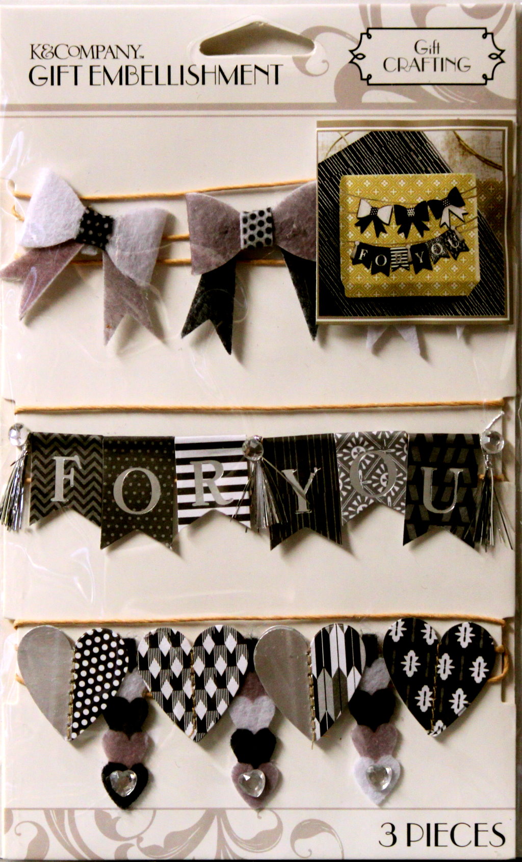 K & Company Black & White Banner Gift Embellishment