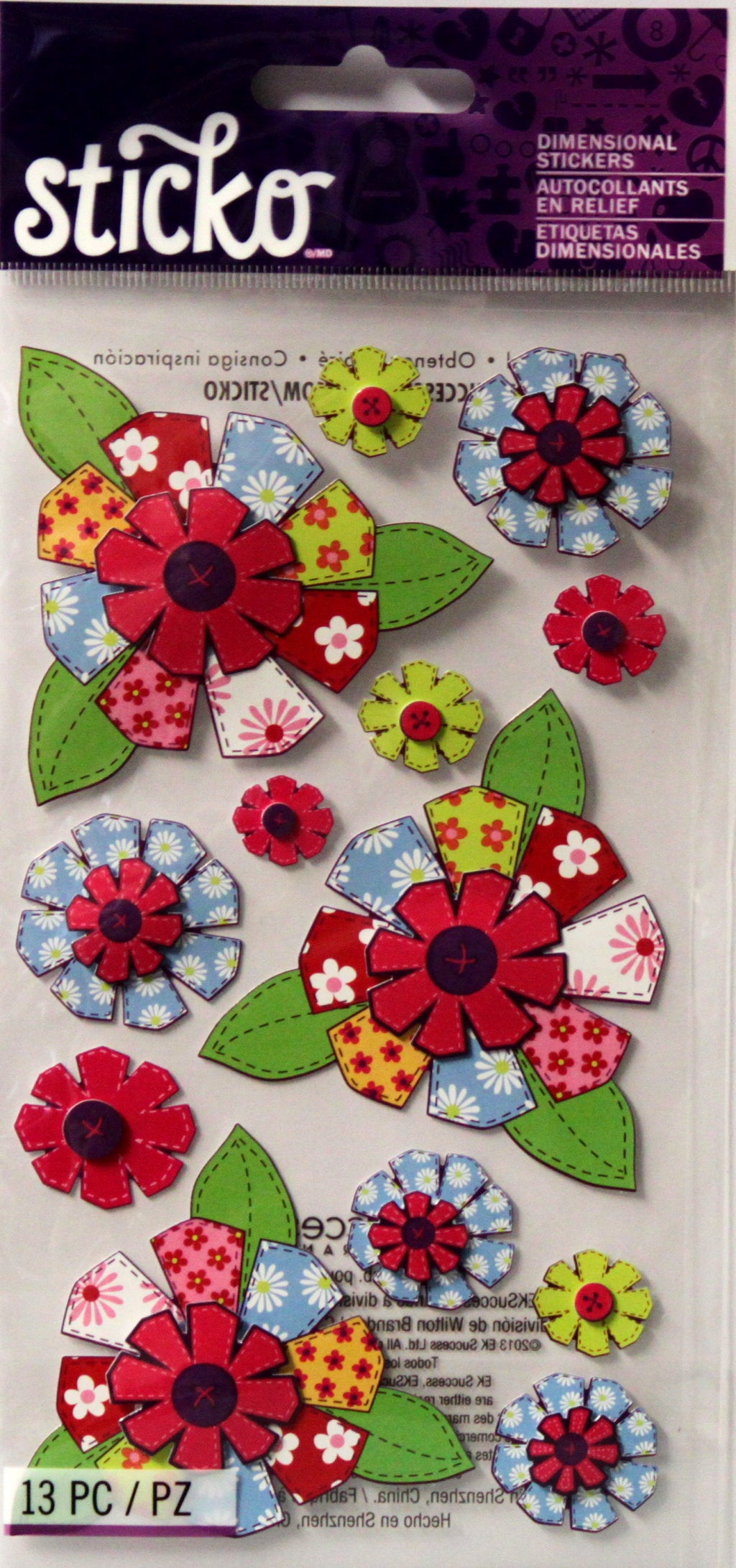 Sticko Patterned Flowers Dimensional Stickers