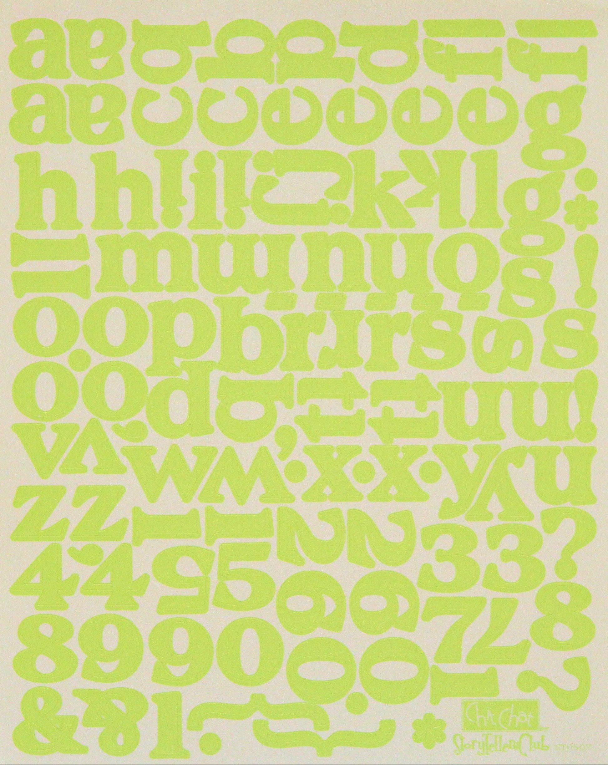 StoryTellers Club Chit Chat Bright Green Alphabet Sticker Sheet